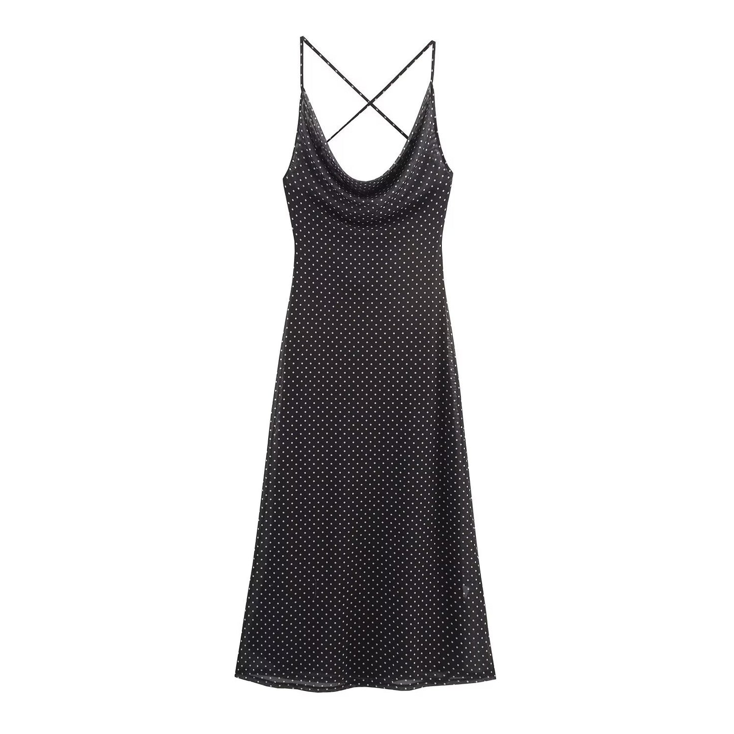 Women's cross European and American style backless polka dot suspender dress