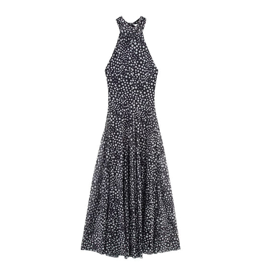 Women's European and American style polka dot backless halter neck lace up dress